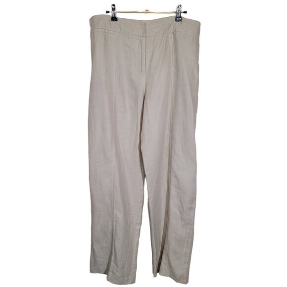 Rafaella Women's Linen Straight Leg Casual Pants Flat Front Beige/Khaki Size 14 - Picture 1 of 6